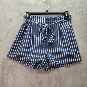 Charlotte Russe‎ Shorts Womens Medium Blue White Striped Belted High Rise Cotton